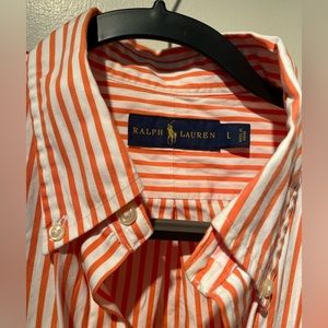 Ralph Lauren orange and white striped button down, green logo